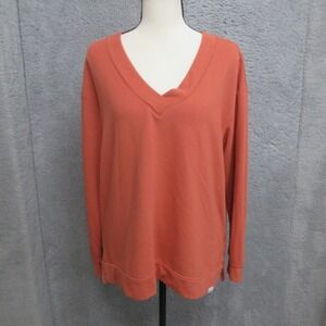 Orvis Shirt Womens Medium Orange V Neck Long Sleeve Knit Pullover Tunic Top
